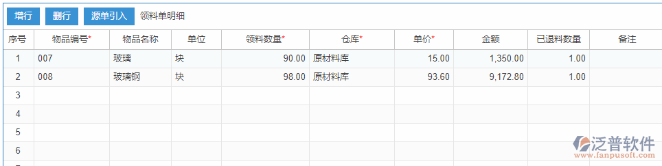 生產(chǎn)領(lǐng)料明細(xì)手動錄入效果圖