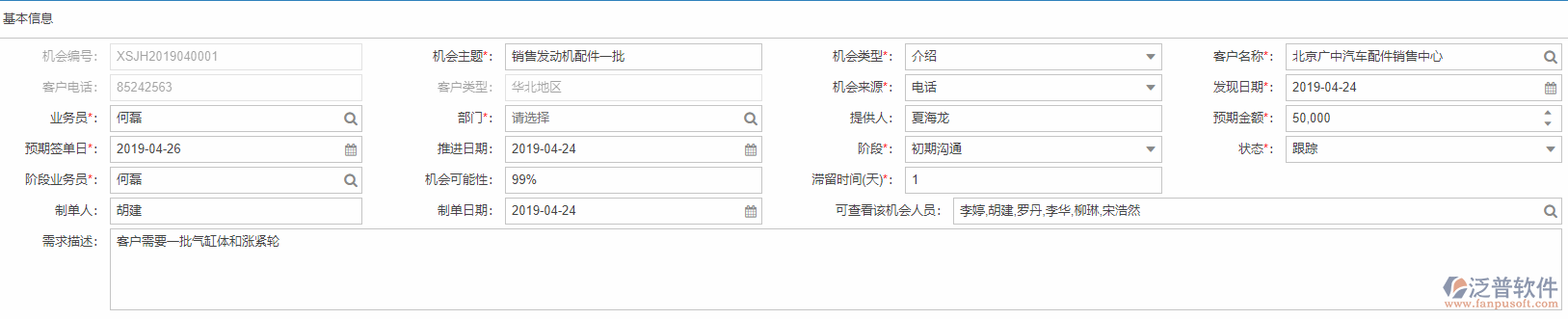 銷售機(jī)會基本信息