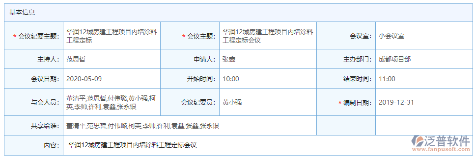 會議紀要基本信息