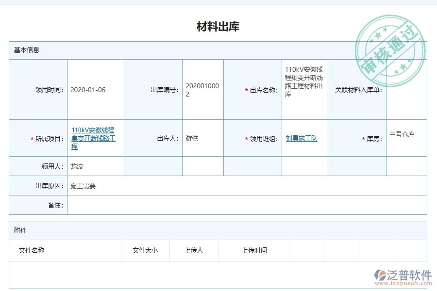 泛普軟件電力工程項(xiàng)目管理系統(tǒng)在材料出庫(kù)列表中的方案