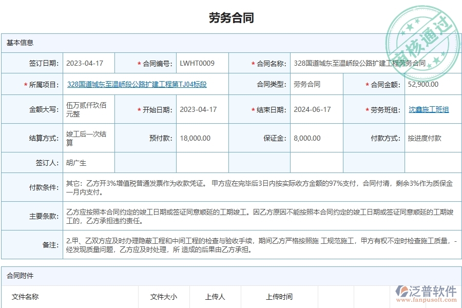 泛普軟件-路橋工程管理系統(tǒng)中勞務合同列表的注意事項