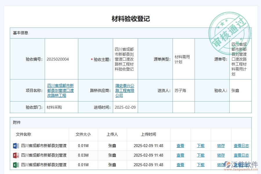 泛普軟件-路橋工程企業(yè)管理系統(tǒng)中施工材料進(jìn)場(chǎng)驗(yàn)收管理的核心功能