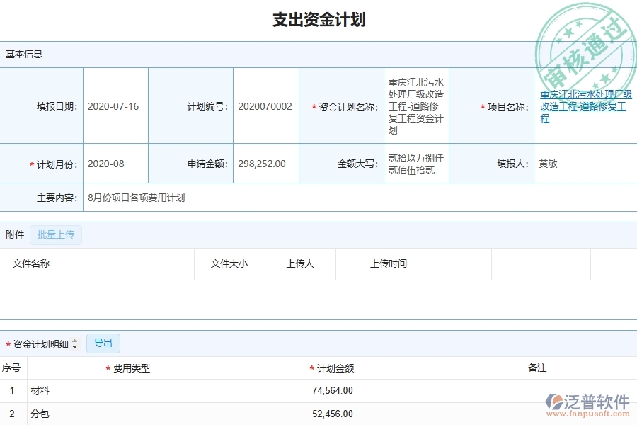 泛普軟件-市政工程管理系統(tǒng)在“支出資金計(jì)劃”中的應(yīng)用場景