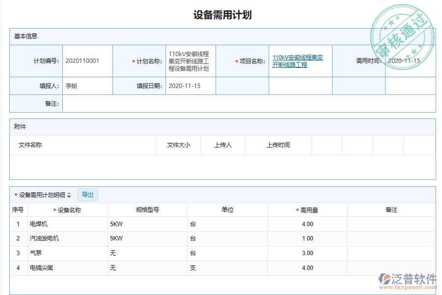 泛普軟件-機電工程企業(yè)管理系統(tǒng)中設(shè)備管理的核心功能