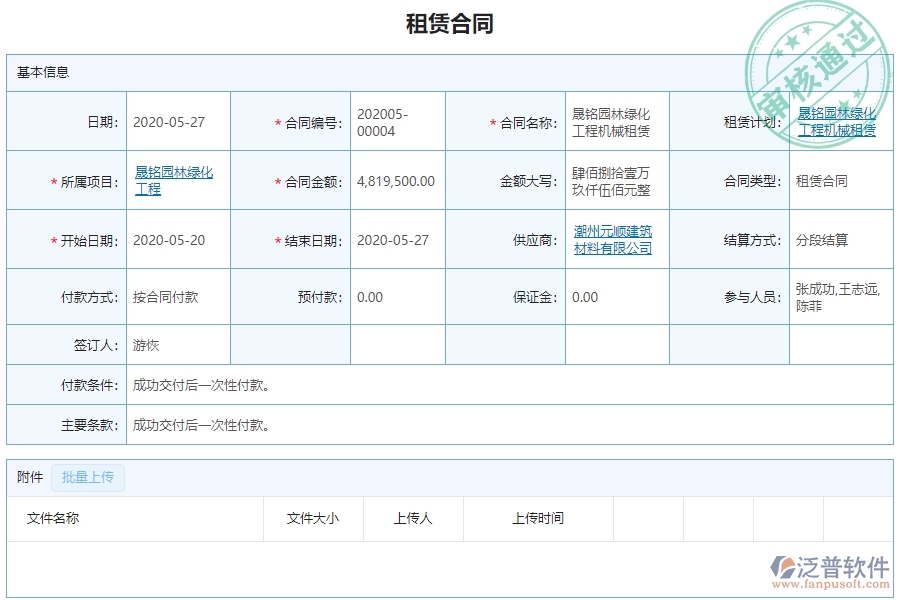 三、 泛普軟件-園林工程系統(tǒng)中租賃合同報(bào)表需要注意的問題