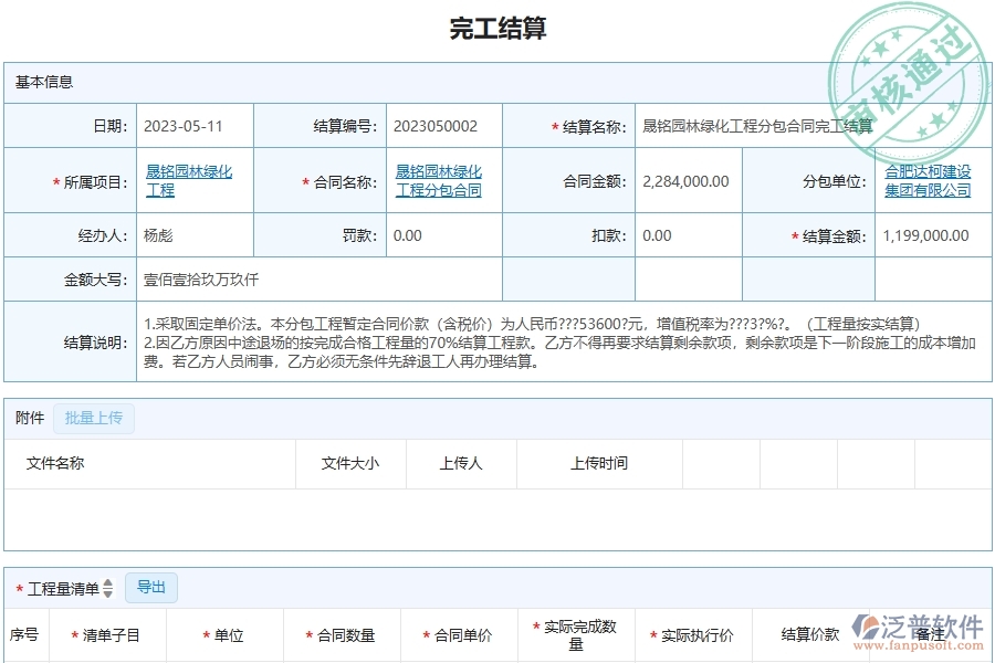 三、泛普軟件-完工結(jié)算(分包)在園林工程企業(yè)中有哪些優(yōu)點(diǎn)和長(zhǎng)處