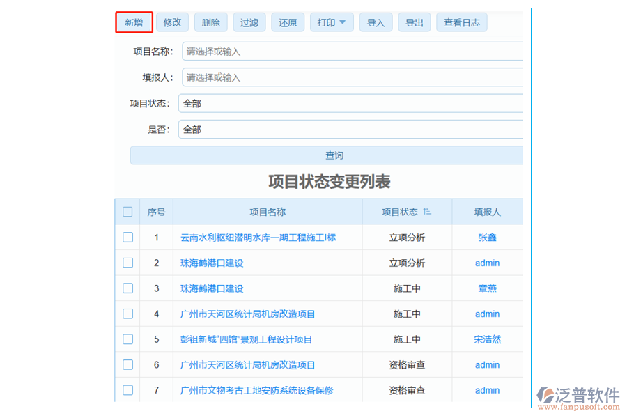 項(xiàng)目狀態(tài)變更列表中【新增】字段的作用